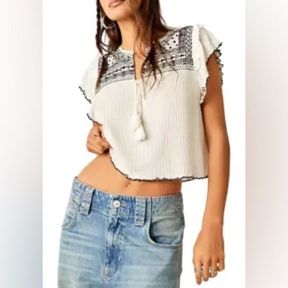 Free People Sarafina Top In Ivory Combo - Picture 1 of 6